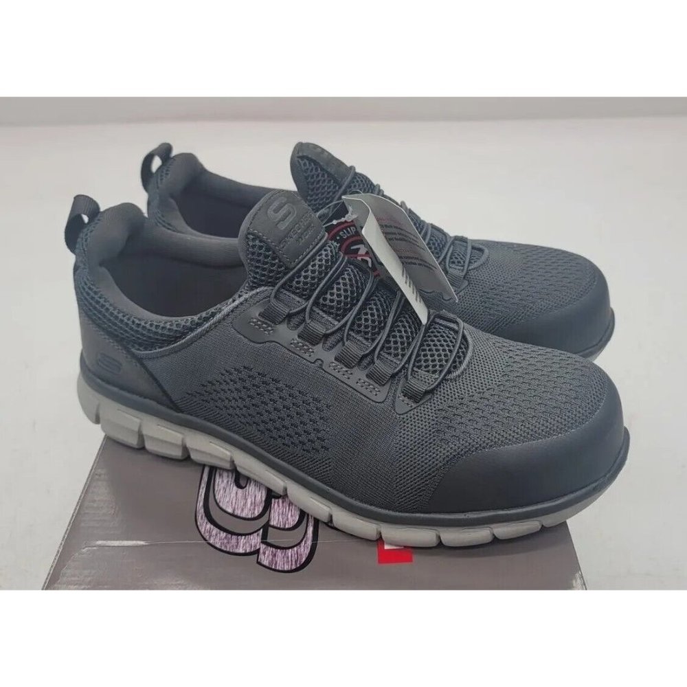 Charcoal Mens Safety Toes Shoes Skechers Sz 9.5 M 200013/ Char Gray New